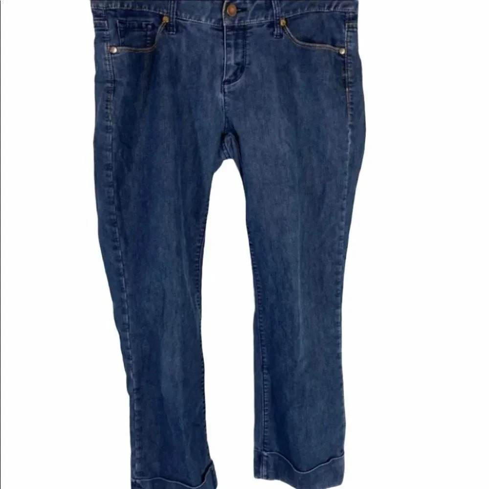 X2 Stella 6 blue distressed jean cuffed capris